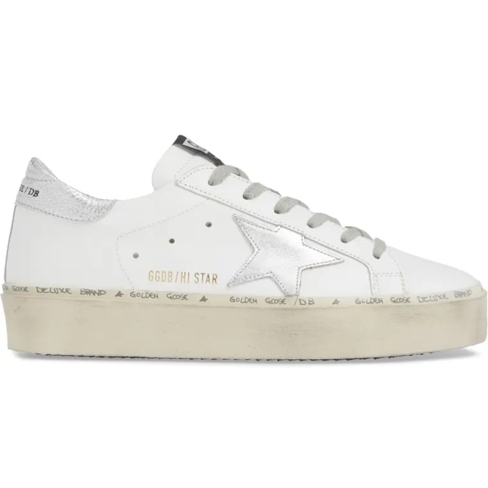 Golden Goose Hi Star Sneaker in White and Silver